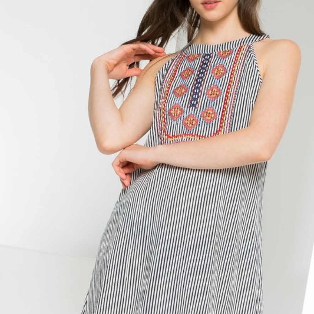 Embroidered striped dress